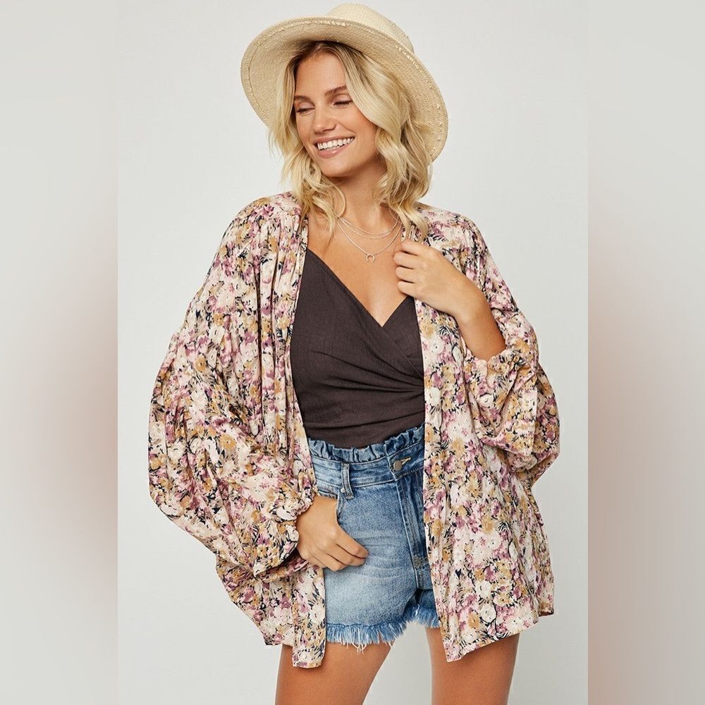 HAYDEN FLORAL RUCHED CARDIGAN
